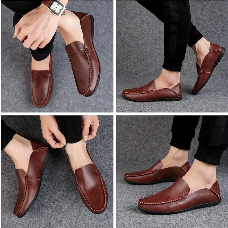 P0205- Men's Genuine Leather Loafers Casual Lightweight Shoes