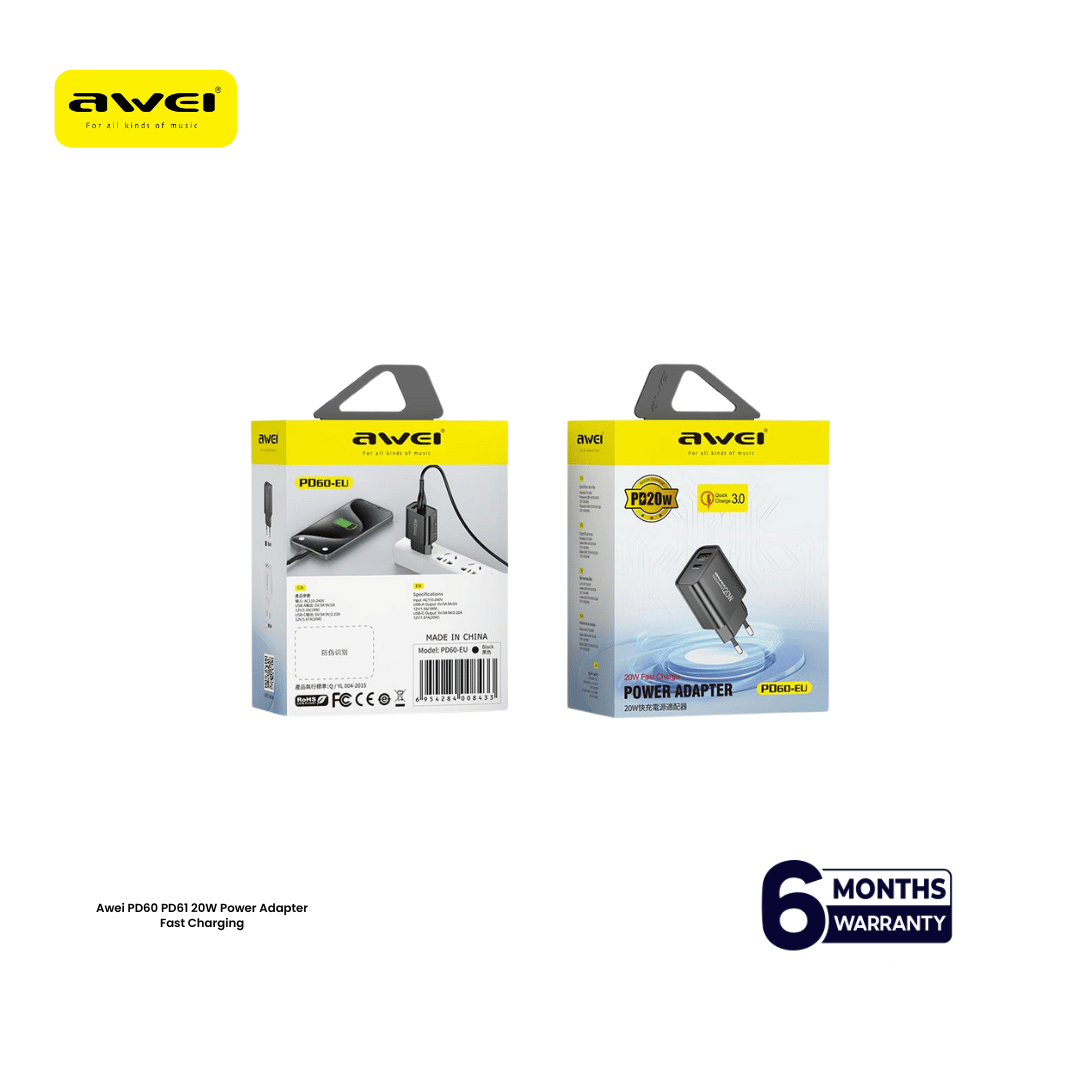 Awei PD60 20W Fast Charging PD Power Adapter