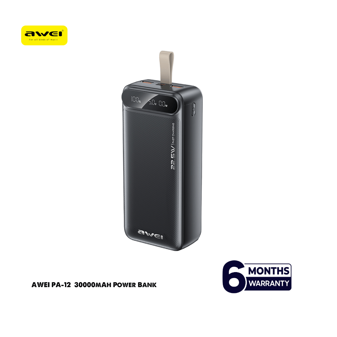AWEI PA-12 Powerbank 30000mah 22.5W PD Supported Fast Charging Power bank